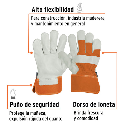 Guantes de piel de res y dorso de loneta, TRUPER | GU-255 | 17051