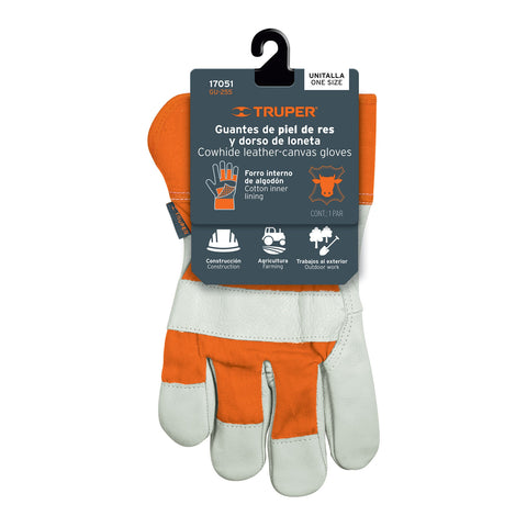 Guantes de piel de res y dorso de loneta, TRUPER | GU-255 | 17051