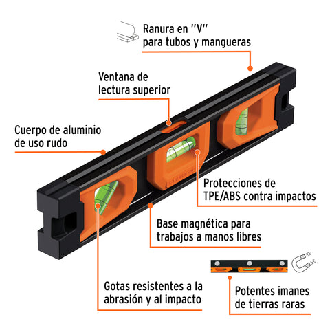 Nivel torpedo magnético de 10' con cuerpo de aluminio,Expert | NTX-9 | 17054