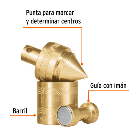 Plomada de latón 12 oz con centro y guía magnética, Truper | PLOM-1L | 17067