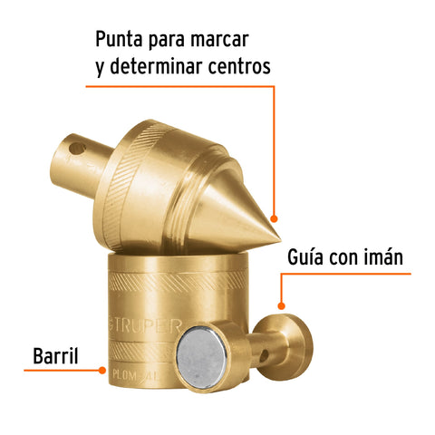 Plomada de latón 24 oz con centro y guía magnética, Truper | PLOM-4L | 17069