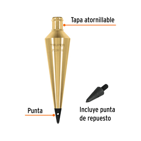 Plomada de latón 16 oz, Truper | PLOM-16 | 17072