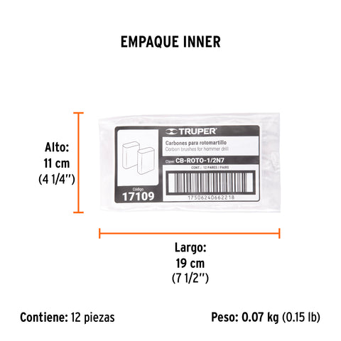 Bolsa con 2 carbones de repuesto para ROTO-1/2N7, TRUPER | CB-ROTO-1/2N7 | 17109