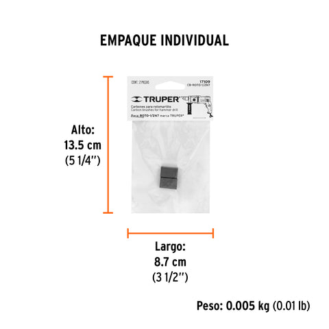 Bolsa con 2 carbones de repuesto para ROTO-1/2N7, TRUPER | CB-ROTO-1/2N7 | 17109
