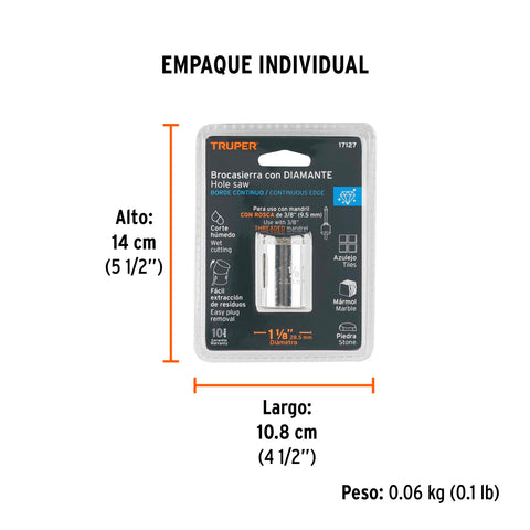 Brocasierra diamante 1-1/8' borde continuo, Truper | COAZ-1-1/8 | 17127