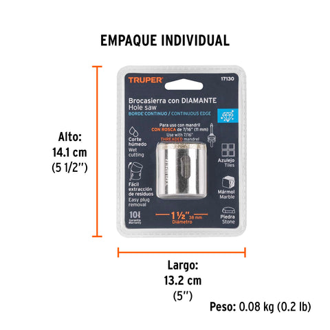 Brocasierra diamante 1-1/2' borde continuo, Truper | COAZ-1-1/2 | 17130