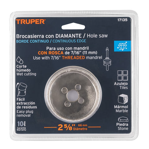 Brocasierra diamante 2-5/8' borde continuo, Truper | COAZ-2-5/8 | 17135