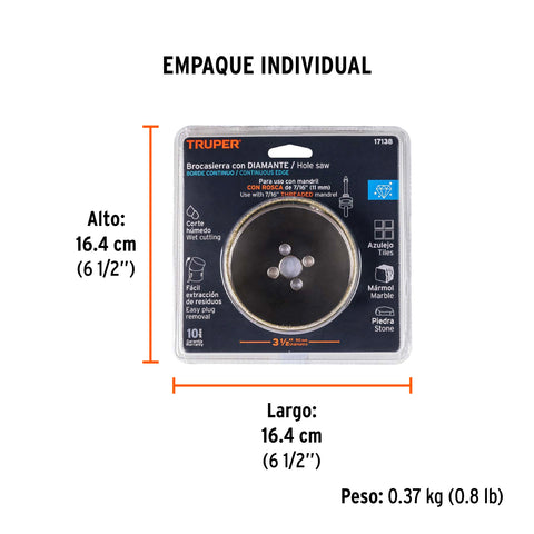 Brocasierra diamante 3-1/2' borde continuo, Truper | COAZ-3-1/2 | 17138