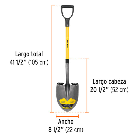 Pala redonda Tru Pro, puño 'Y', mango de fibra de vidrio | PRY-F | 17150