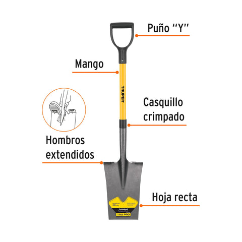 Pala escarramán Tru Pro, puño 'Y', mango de fibra de vidrio | PES-F | 17152