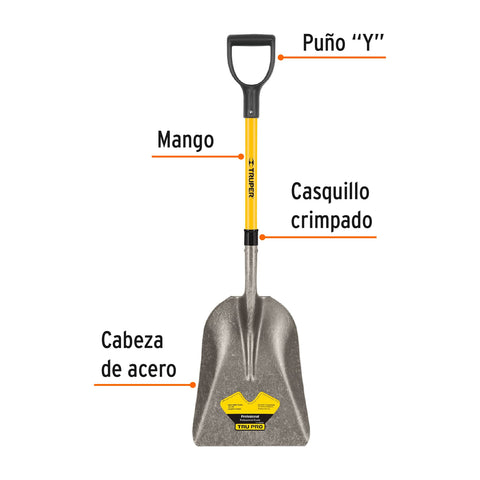 Pala carbonera Tru Pro, puño 'Y', mango de fibra de vidrio | PCAY-F | 17153