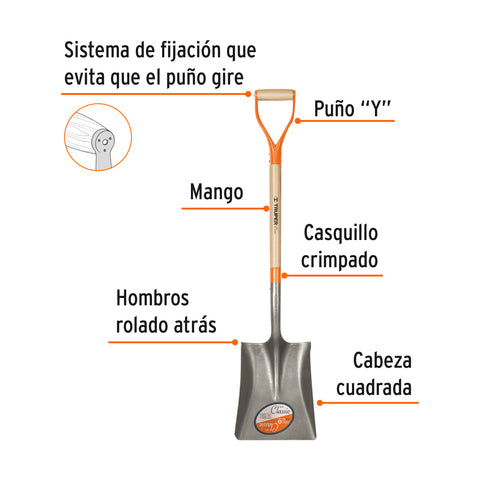 Pala cuadrada Classic, puño 'Y', Truper | PCY | 17155