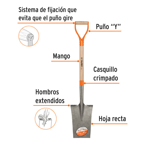 Pala escarramán Classic, puño 'Y', Truper | PES | 17156
