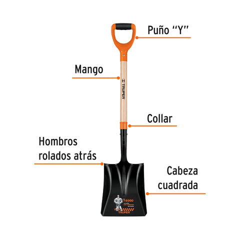 Pala cuadrada T-2000, puño 'Y', Truper | PCY-P | 17161