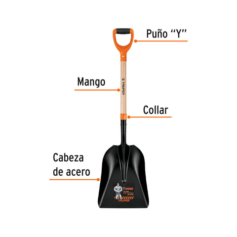 Pala carbonera T-2000, puño 'Y', Truper | PCAY-P | 17164