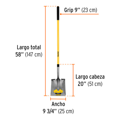 Pala cuadrada Tru Pro, mango largo de fibra de vidrio 48' | PCL-F | 17167