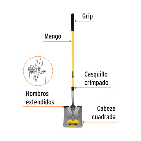 Pala cuadrada Tru Pro, mango largo de fibra de vidrio 48' | PCL-F | 17167