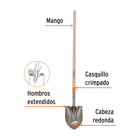 Pala redonda Classic, mango largo 48', Truper | PRL | 17169