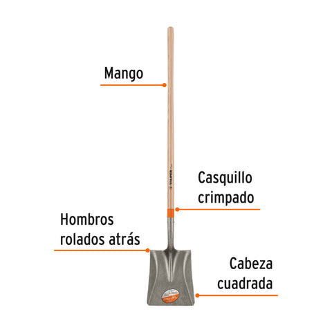 Pala cuadrada Classic, mango largo 48', Truper | PCL | 17170