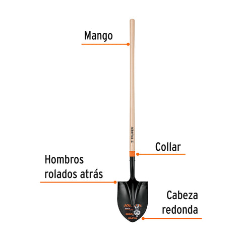 Pala redonda T-2000, mango largo 45', Truper | PRL-P | 17175