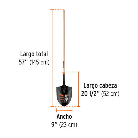 Pala irrigación T-2000, mango largo 45', Truper | PIR-P | 17177