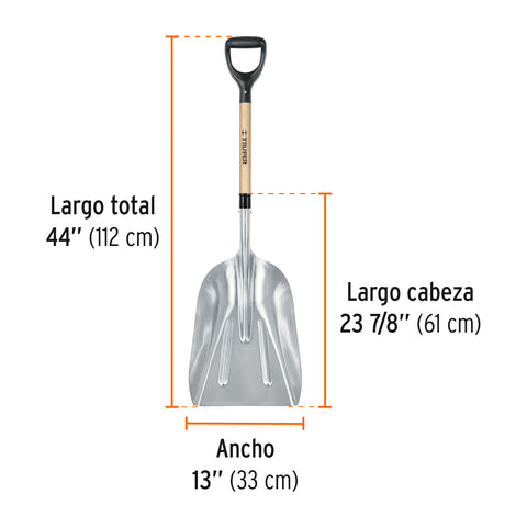 Pala sanitaria cabeza #14 de aluminio, puño 'Y', mango 27' | PALY-10 | 17181