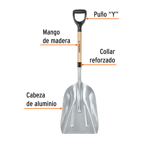 Pala sanitaria cabeza #14 de aluminio, puño 'Y', mango 27' | PALY-10 | 17181