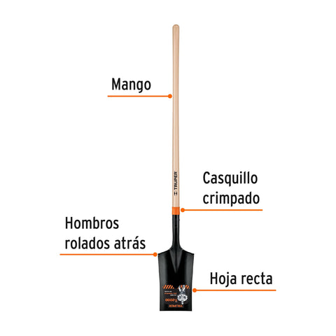 Pala escarramán T-2000, mango largo 45', Truper | PES-LP | 17226