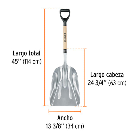 Pala sanitaria cabeza #15 de aluminio, puño 'Y', mango 27' | PALY-12 | 17232
