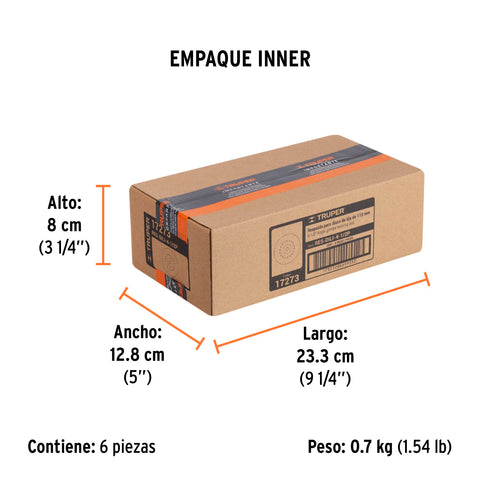 Respaldo para discos de lija 4-1/2', eje 5/8, TRUPER | RES-DILI-4-1/2P | 17273