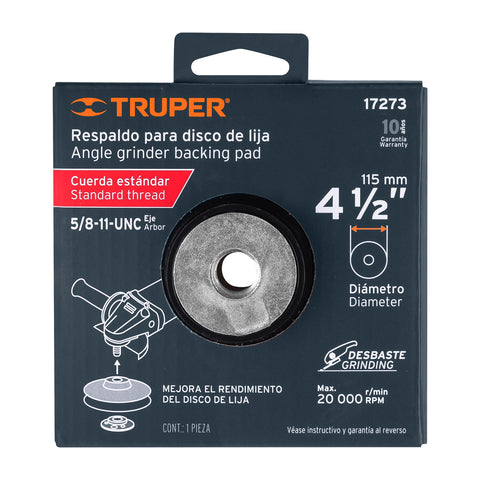 Respaldo para discos de lija 4-1/2', eje 5/8, TRUPER | RES-DILI-4-1/2P | 17273