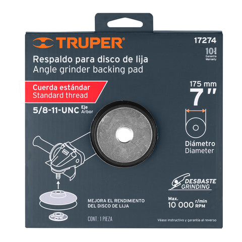 Respaldo para discos de lija 7', eje 5/8, TRUPER | RES-DILI-7P | 17274