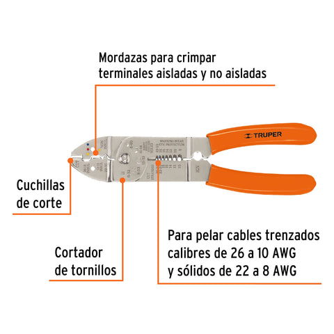 Pinza 9' pela cables, 26 a 10 AWG, TRUPER | PE-CA-9 | 17353