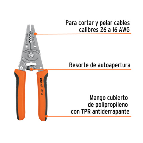 Pinza 6' pela cables, 26 a 16 AWG, TRUPER | PE-CA-6 | 17356