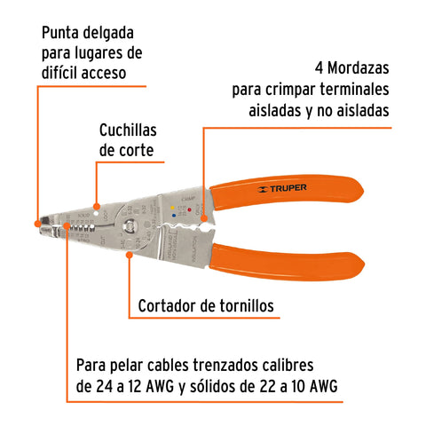 Pinza 8' pela cables, 24 a 12 AWG, TRUPER | PE-CA-8 | 17357