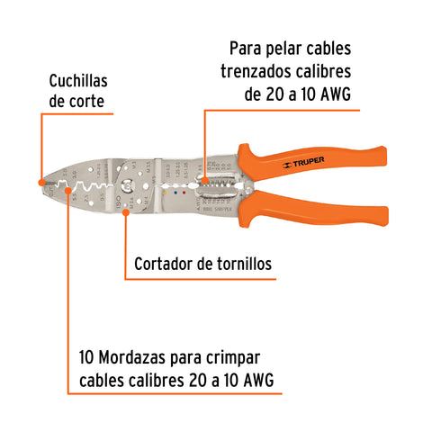 Pinza 10' pela cables, 20 a 10 AWG,TRUPER | PE-CA-10 | 17358
