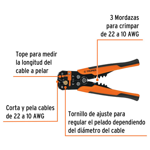 Pinza 8' pela cables automática, 22 a 10 AWG, TRUPER | PEC-AUT | 17360