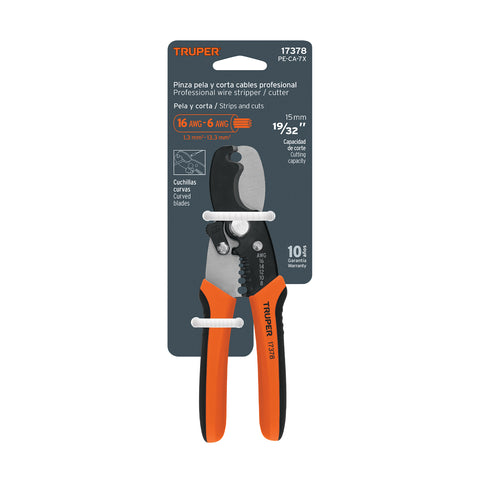 Pinza profesional 7' pela cables y corta cables, 14 a 8 AWG | PE-CA-7X | 17378