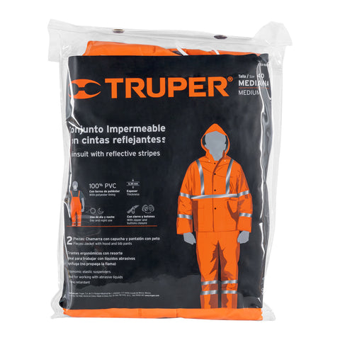 Conjunto impermeable doble capa naranja con reflejante, M | TRA-NAR-M | 17408