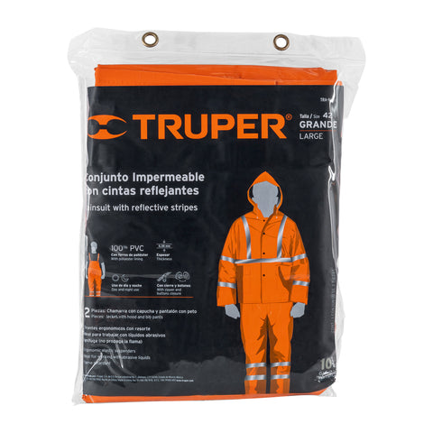 Conjunto impermeable doble capa naranja con reflejante, G | TRA-NAR-L | 17409
