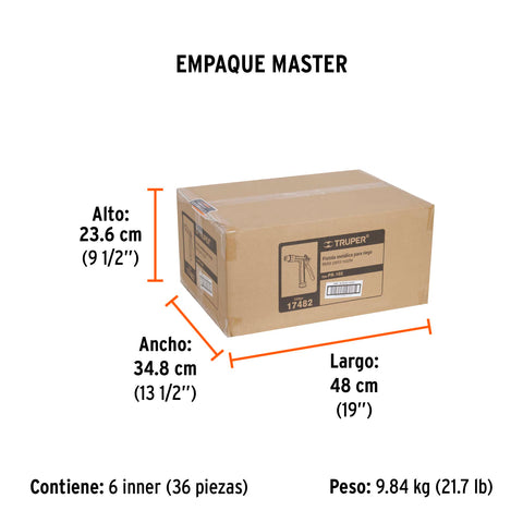 Pistola metálica para riego, 2 funciones, boquilla regulable | PR-102 | 17482