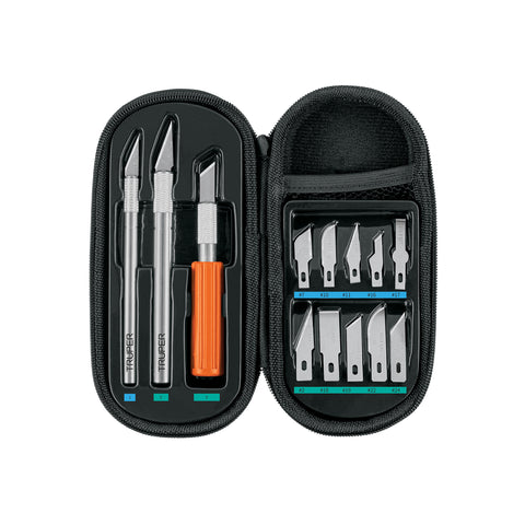 Juego de exactos profesional con 13 cuchillas,estuche,TRUPER | EXA-11 | 17512