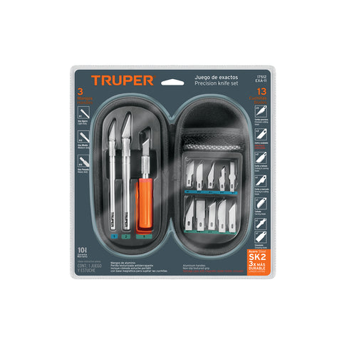 Juego de exactos profesional con 13 cuchillas,estuche,TRUPER | EXA-11 | 17512