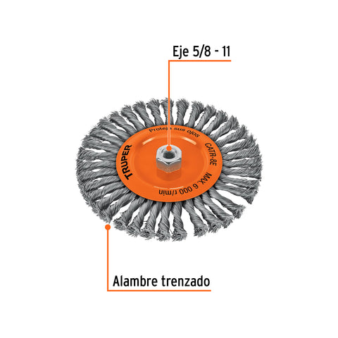 Carda circular 8' alambre trenzado, eje 5/8'-11, Truper | CATR-8E | 17528