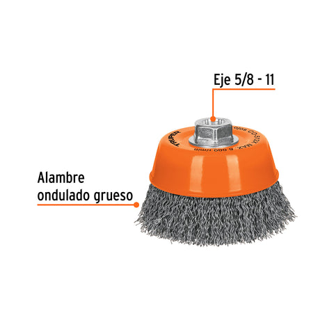 Carda copa 5' alambre ondulado grueso, eje 5/8'-11, Truper | CO-512X | 17533