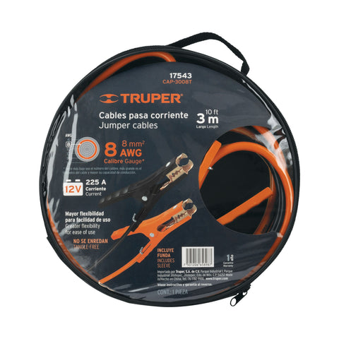 Cables pasa corriente 3 m, 225 A, 8 AWG, con funda, Truper | CAP-3008T | 17543