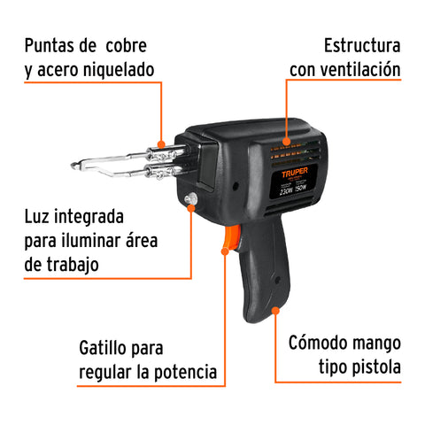 Cautín 230 W tipo pistola con 2 temperaturas, Truper | CAU-230 | 17549