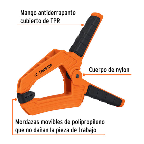Prensa de resorte de 6', cuerpo de nylon con mango de TPR | PRE-6 | 17701