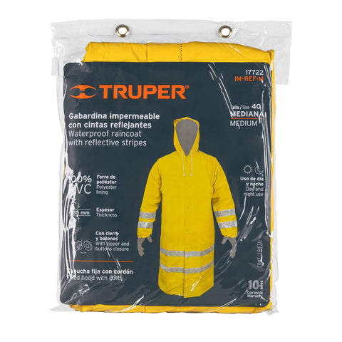 Gabardina impermeable doble capa con reflejante, M, Truper | IM-REF-M | 17722