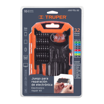 Juego de 32 piezas para reparación de electrónica, Truper | JGO-TEL-32 | 17762